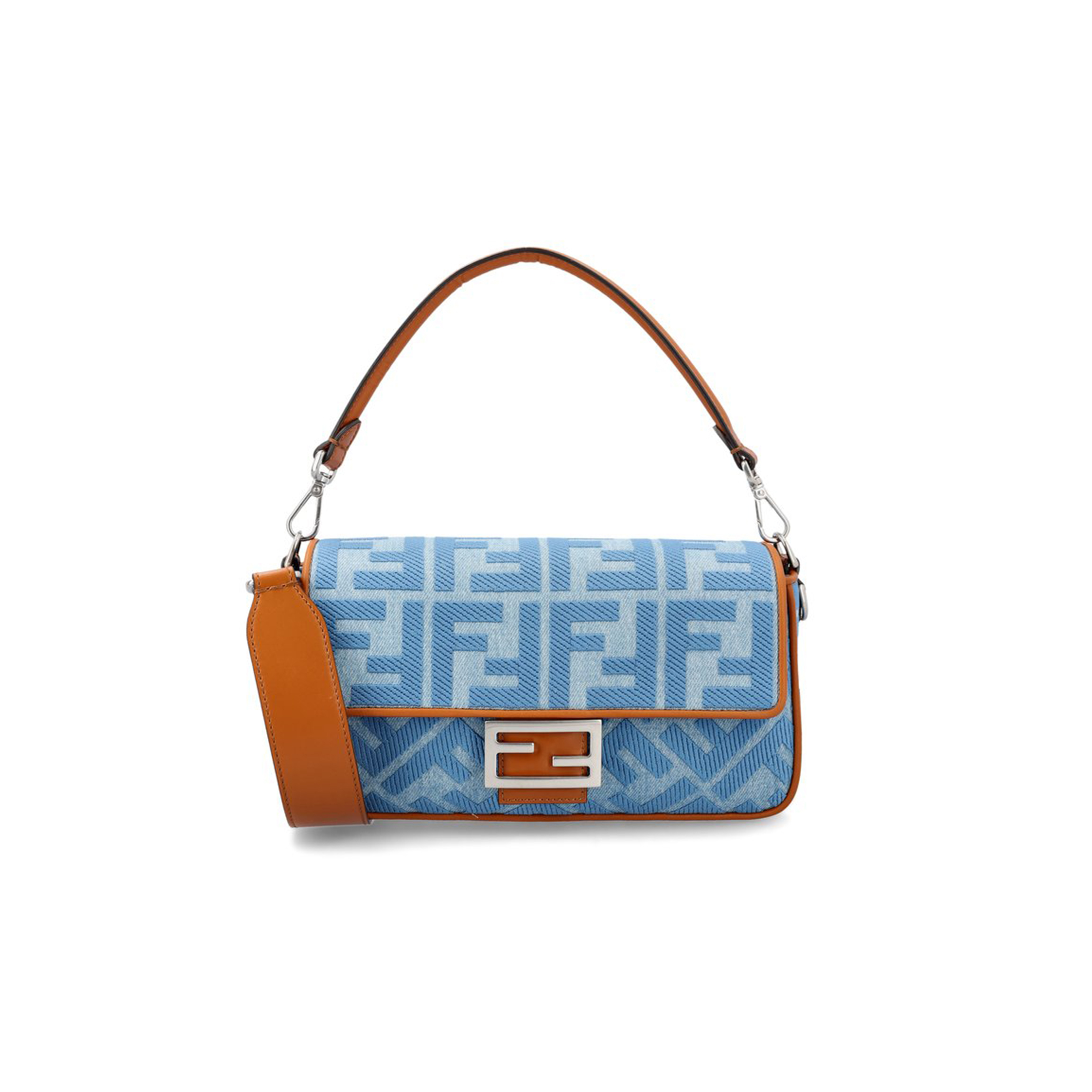 f**di baguette ff embroidered De*1m tote bag in blue 8br600ap4nf1ln5 (27*15*6cm)